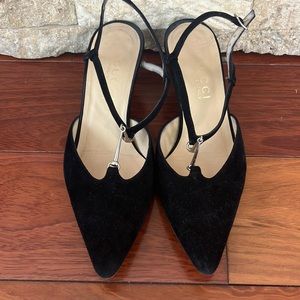 Elegant Black Suede Gucci Kitten Heels